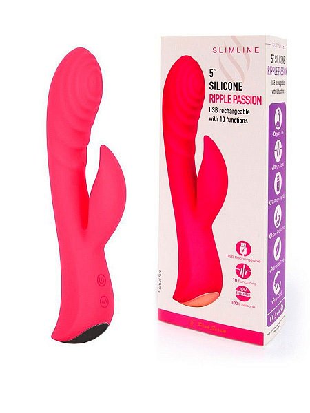 Красный перезаряжаемый вибратор-кролик - 19,1 см.