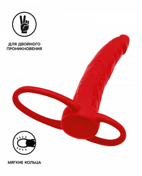 Красная насадка на пенис для двойного проникновения Black Red - 16,5 см.