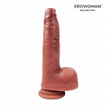 Телесный дилдо с мошонкой и присоской - 20 см.