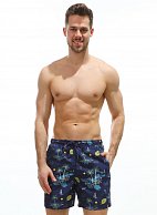 Темно-синие пляжные шорты с принтом в виде пальм