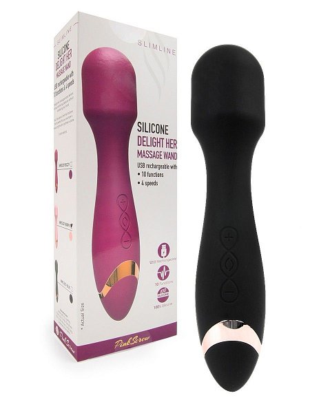 Черный силиконовый wand-вибратор - 18,5 см.