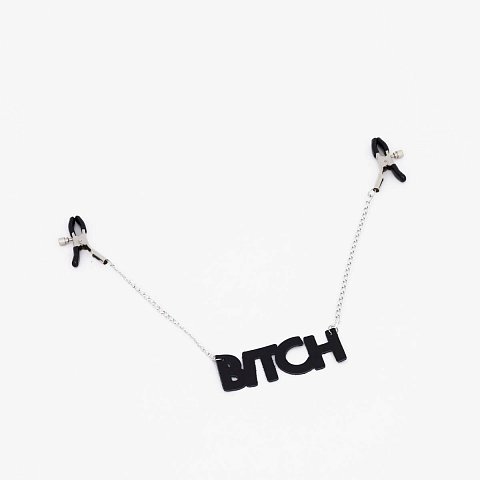 Зажимы на соски с кожаной подвеской Bitch
