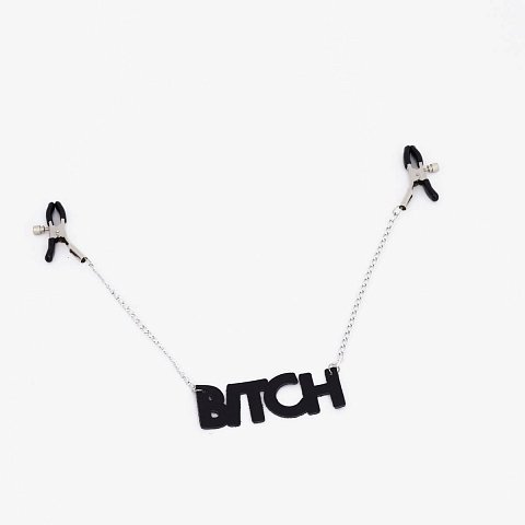 Зажимы на соски с кожаной подвеской Bitch