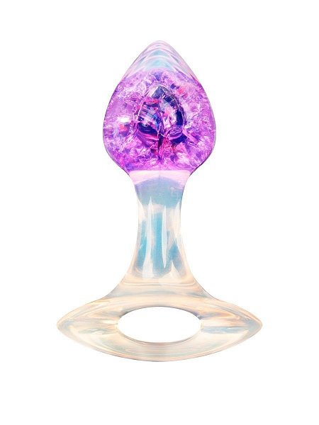 Сиреневатая анальная пробка с ручкой - 8,5 см.