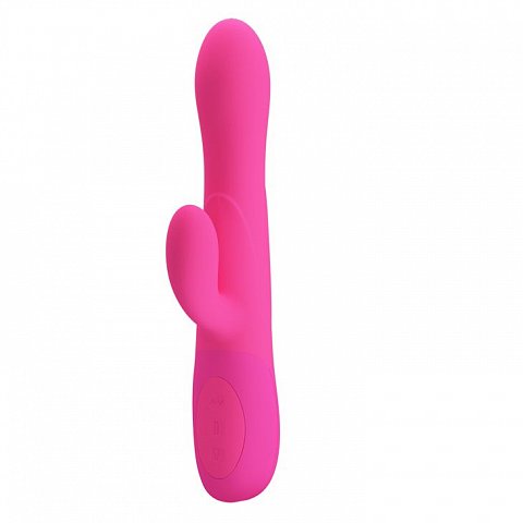 Розовый вибратор Douglas с клиторальным отростком и функцией расширения - 24,9 см.