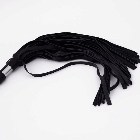 Черный кожаный флоггер со стальной ручкой - 45 см.