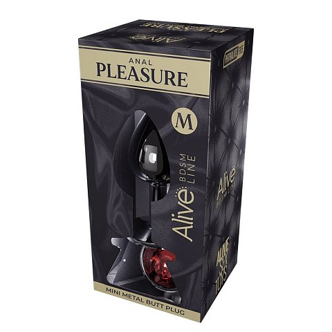 Серебристая анальная втулка Mini Metal Butt Plug Size M с красным кристаллом