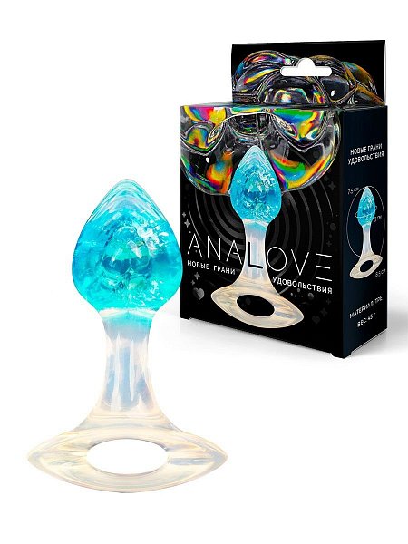 Голубоватая анальная пробка с ручкой - 8,5 см.