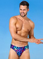 Синие мужские плавки +size с яркими цветными зигзагами