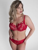 Красный бюстгальтер с мягкой чашкой +size из кружева с «ресничками»